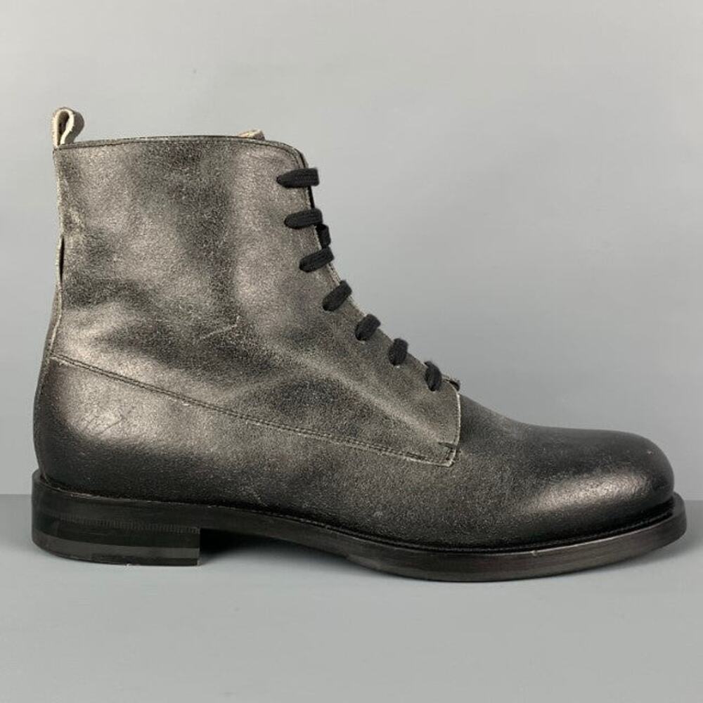 EMPORIO ARMANI Size 10 Black Distressed Leather Lace-Up Boots